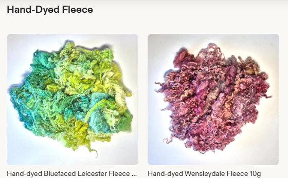 Picture of dyed fleece listings from the Etsy website